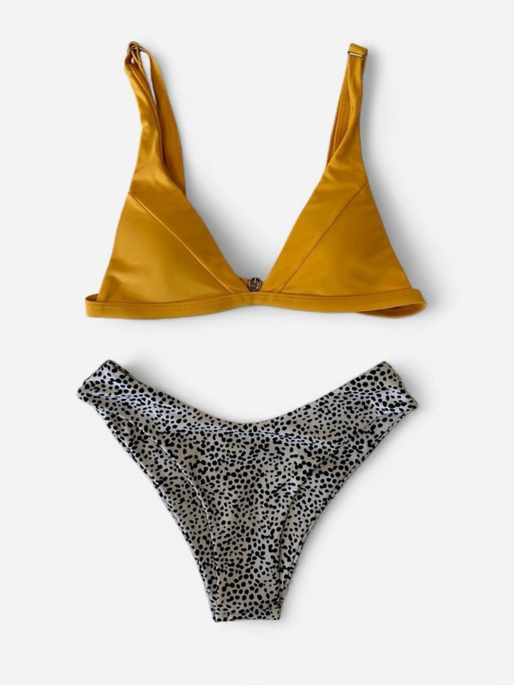 Yellow Bikini Set With Leopard Print Bottoms